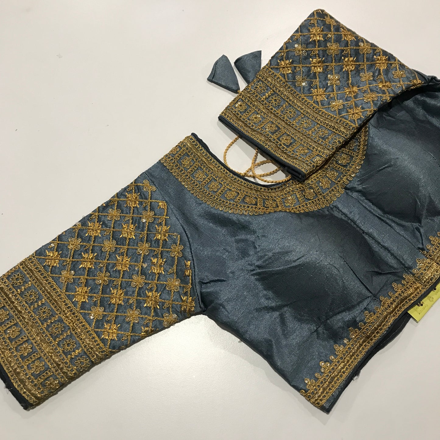 Grey Designer Ready-Made Blouse with Gold Embroidery – Subtle Sophistication for Sarees & Festive Wear