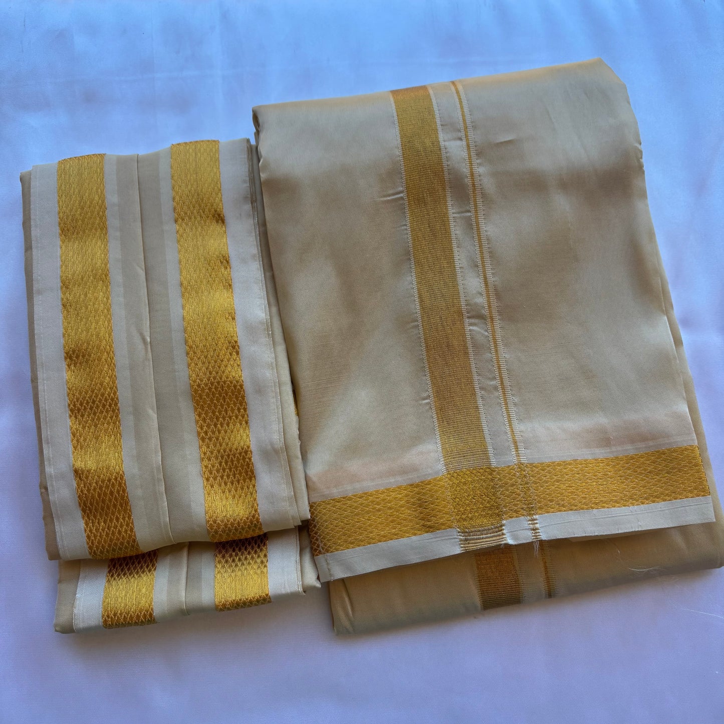 South Indian Gold Silk Veshti Set – Festive Collection