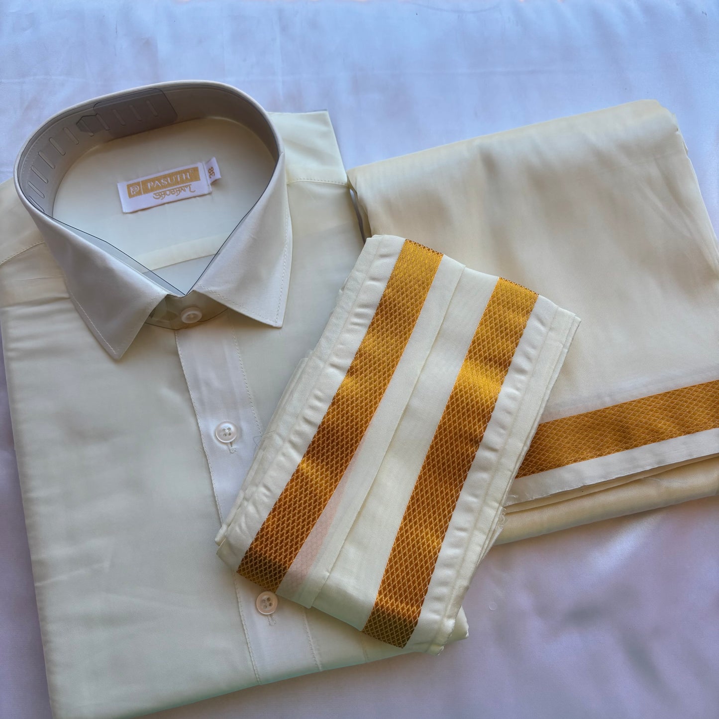 Premium Silk Veshti & Shirt Set with Angavasthiram