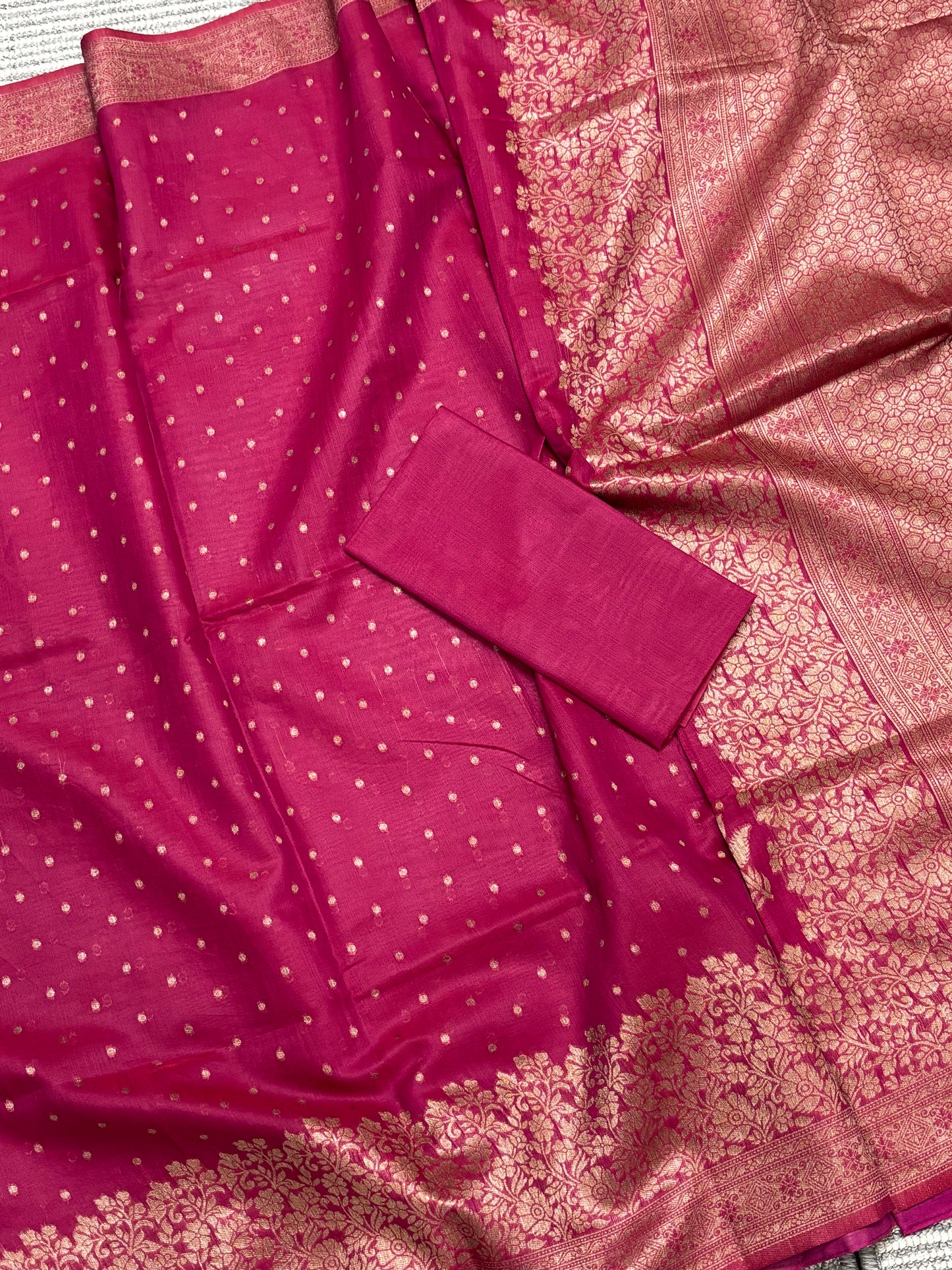 Elegant Pink Tussar Silk Saree with Antique Zari Border & Rich Brocade Pallu | Shrees Fashion