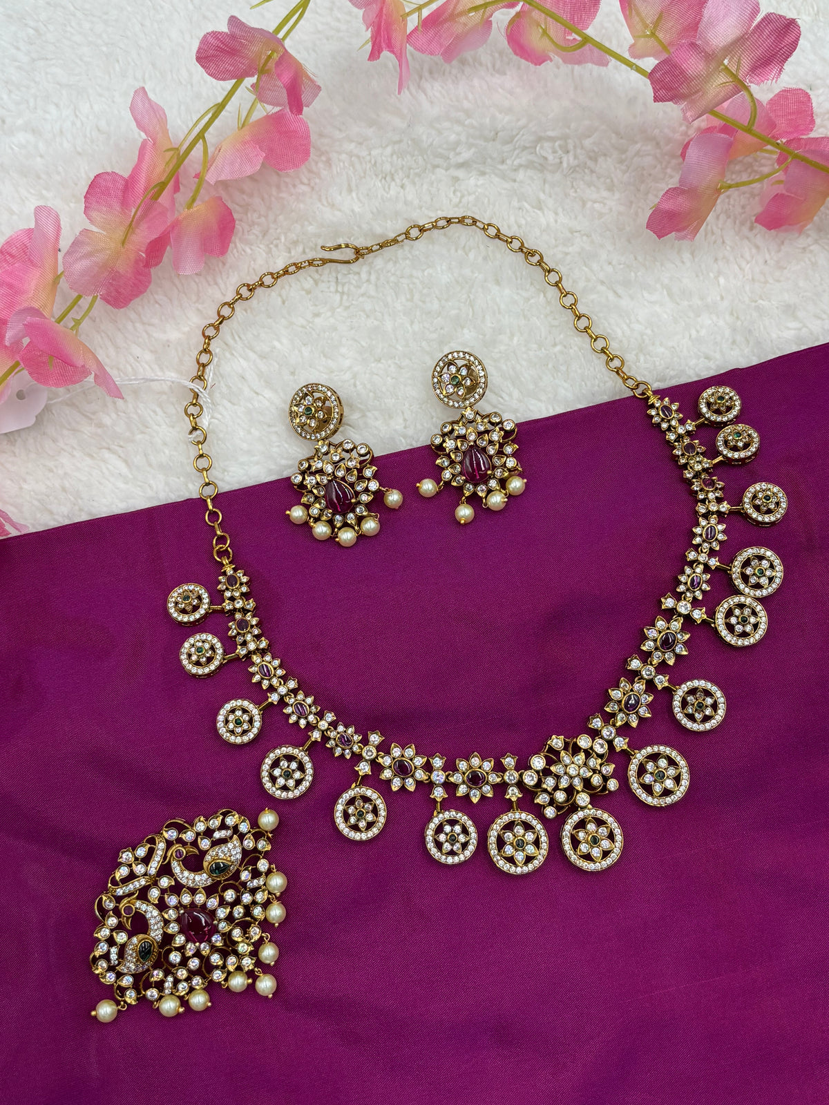 Victorian Stone Necklace Set with Changeable Middle Pendant