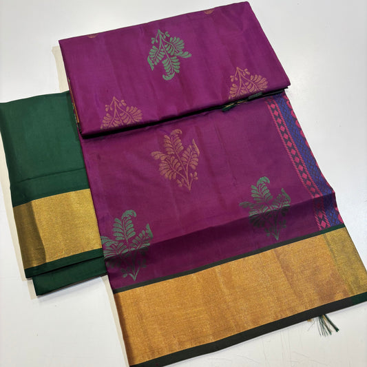 Royal Bloom – Pure Kanchipuram Silk Saree in Purple & Emerald Green