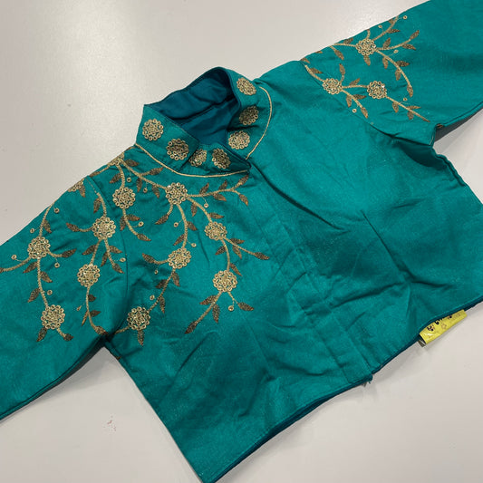 Sea Green Collar Neck Ready-Made Blouse with Gold Embroidery – Chic & Traditional Fusion for Sarees