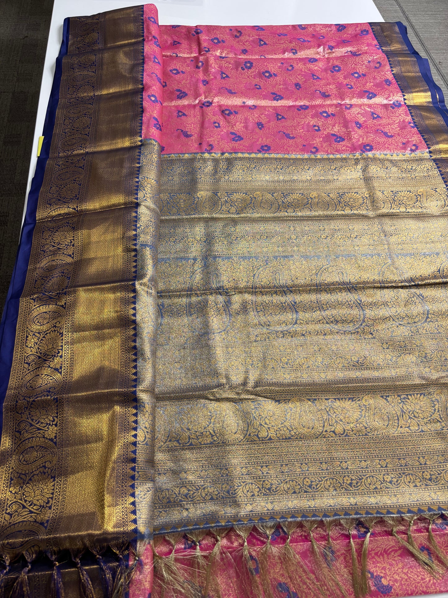 Elegant Baby Pink Semi Silk Saree with Blue Highlights & Traditional Contrast Detailing