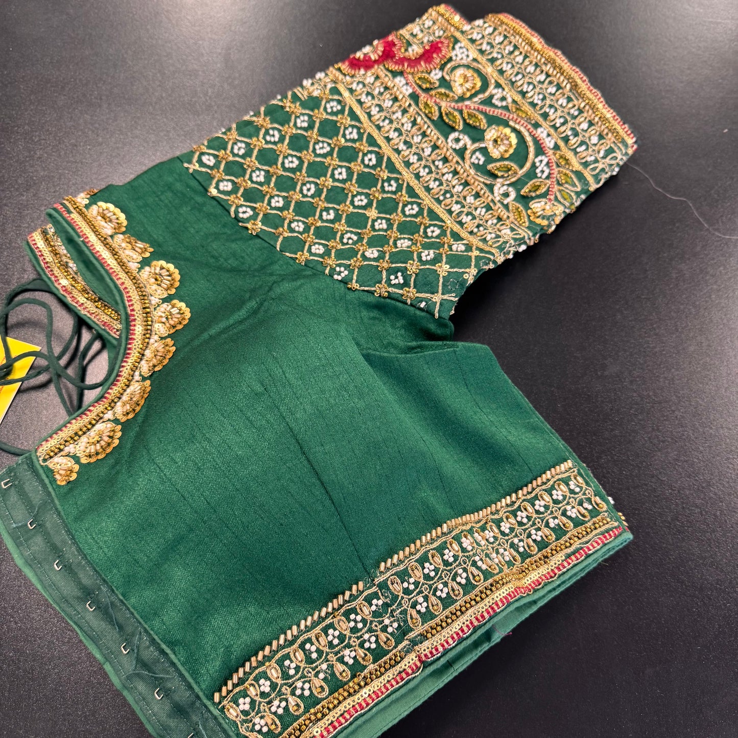 Emerald green heavy embroidered designer readymade saree blouse - Shrees Fashion Australia (view 4)
