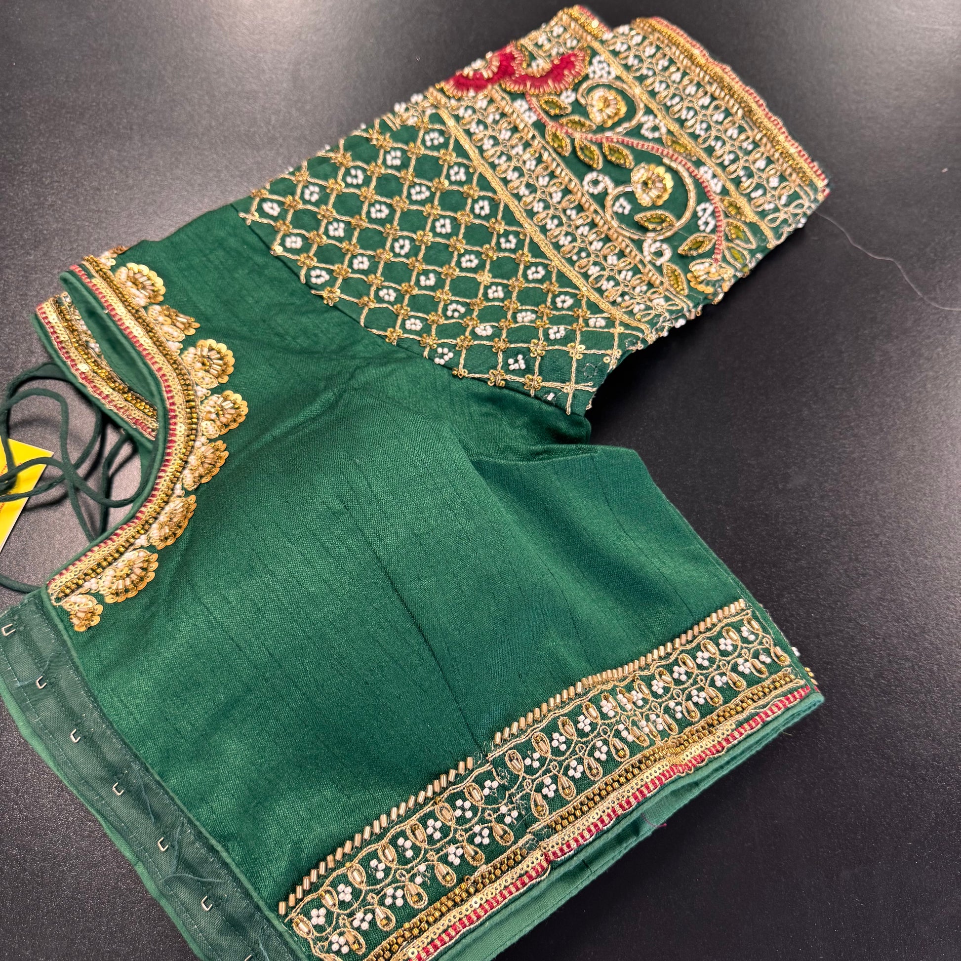 Emerald green heavy embroidered designer readymade saree blouse - Shrees Fashion Australia (view 4)