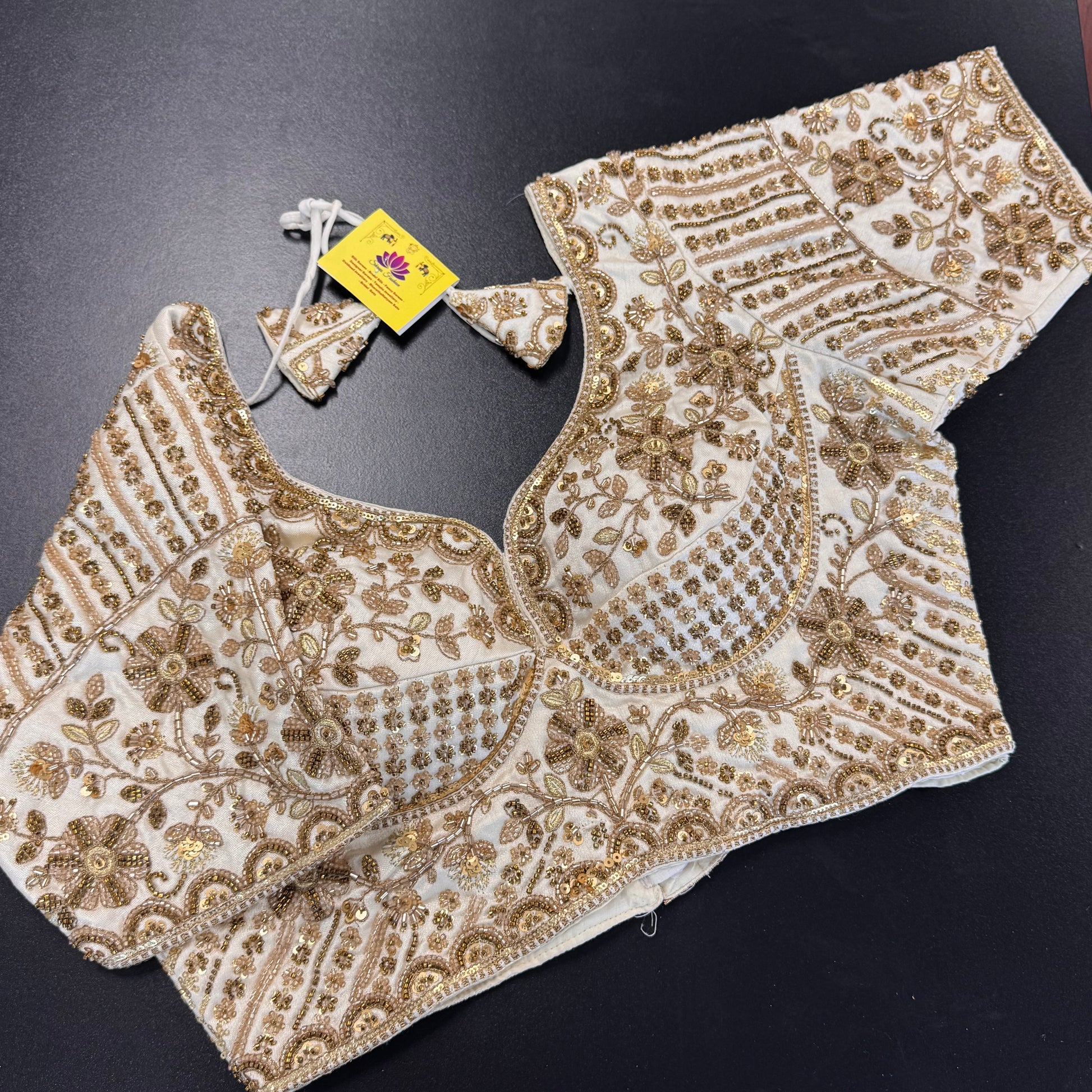 Ivory and gold zardozi bridal designer readymade saree blouse - Shrees Fashion Australia (view 1)