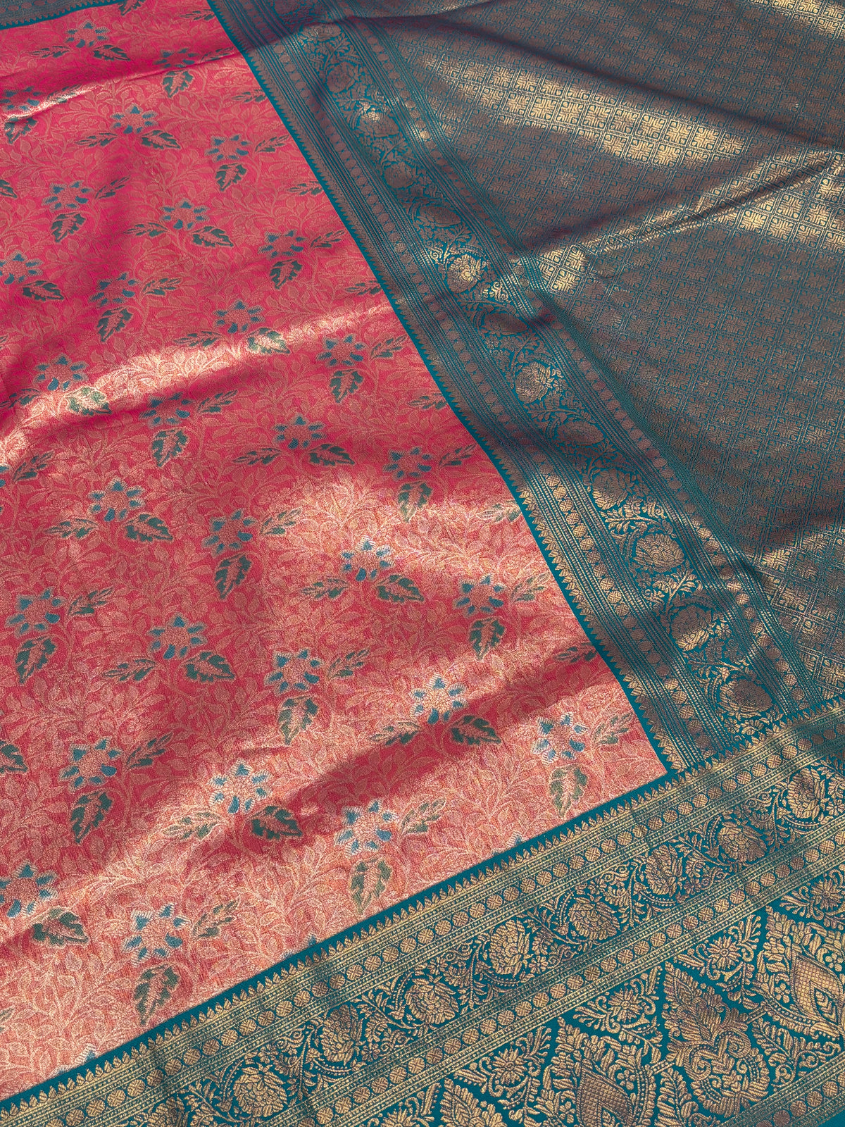 Elegant Light Pink Soft Silk Saree with Teal Blue Contrast Pallu