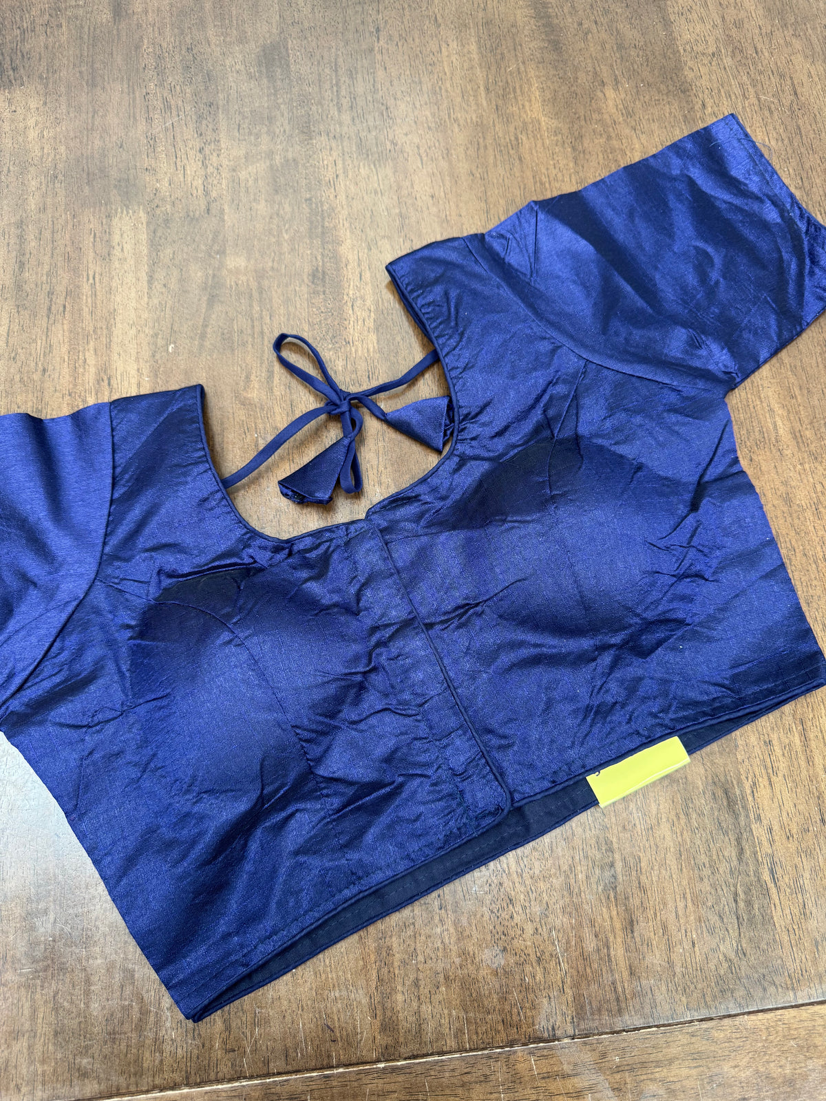 Dark Blue Blouse with Subtle Texture and Front‑Hook Design
