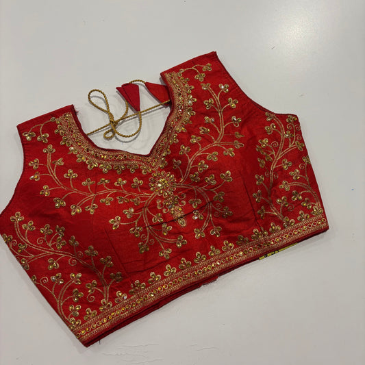 Red Readymade Blouse with Gold Embroidery Festive Elegance for Sarees