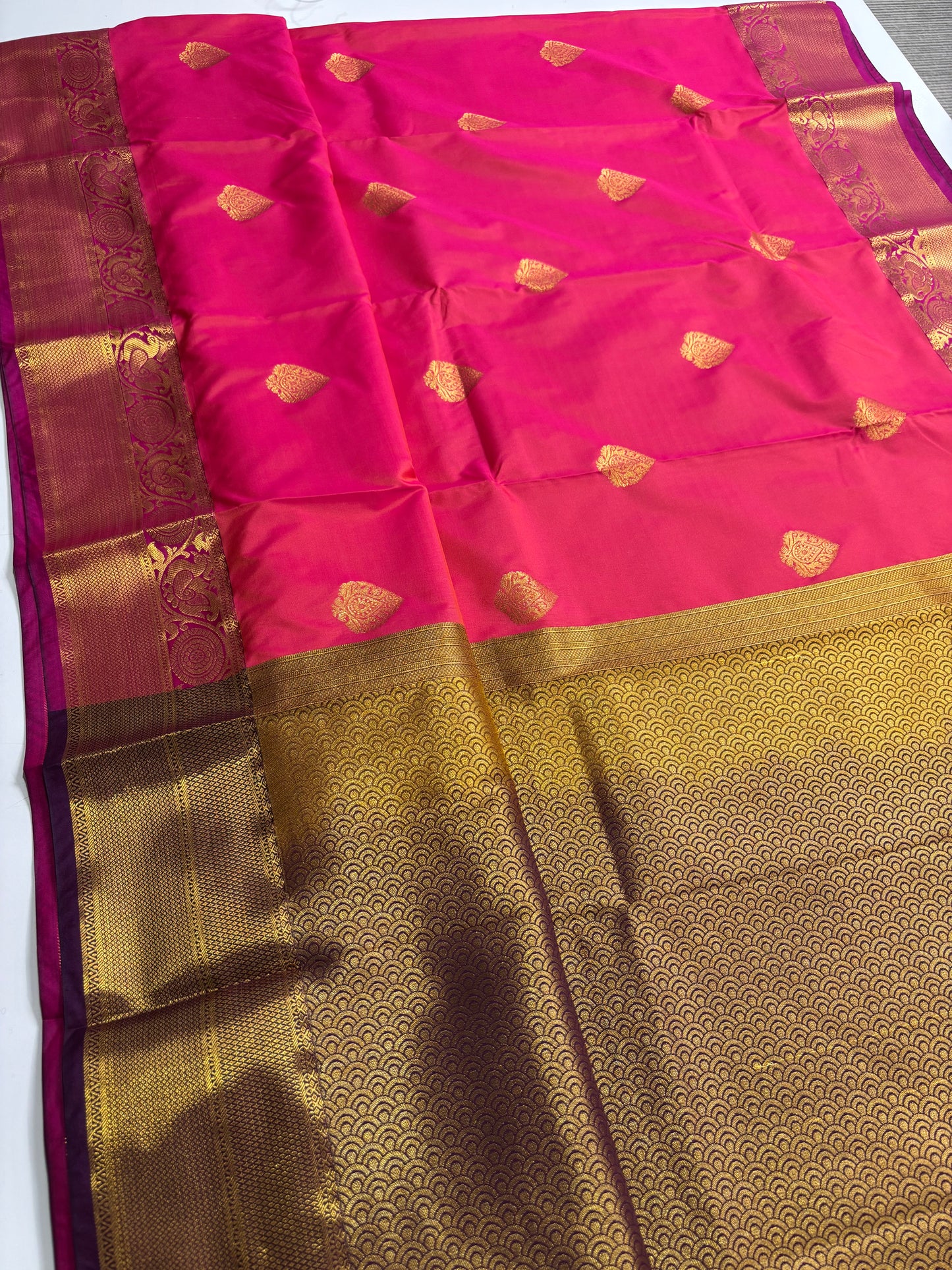 Elegant Pink Kanchipuram Semi Silk Saree with Rich Wine Contrast Border & Pallu | Shrees Fashion