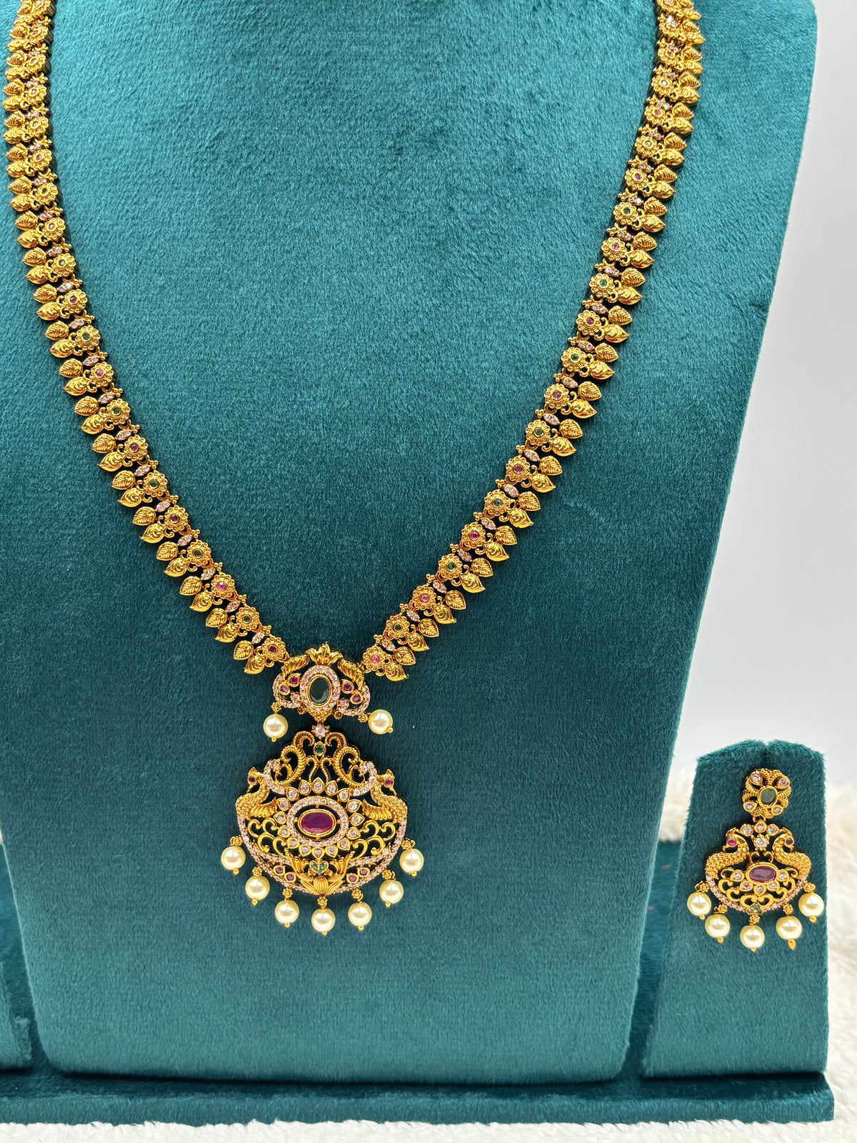 Premium Matte Finish Long Haram Set – Traditional Temple Craftsmanship