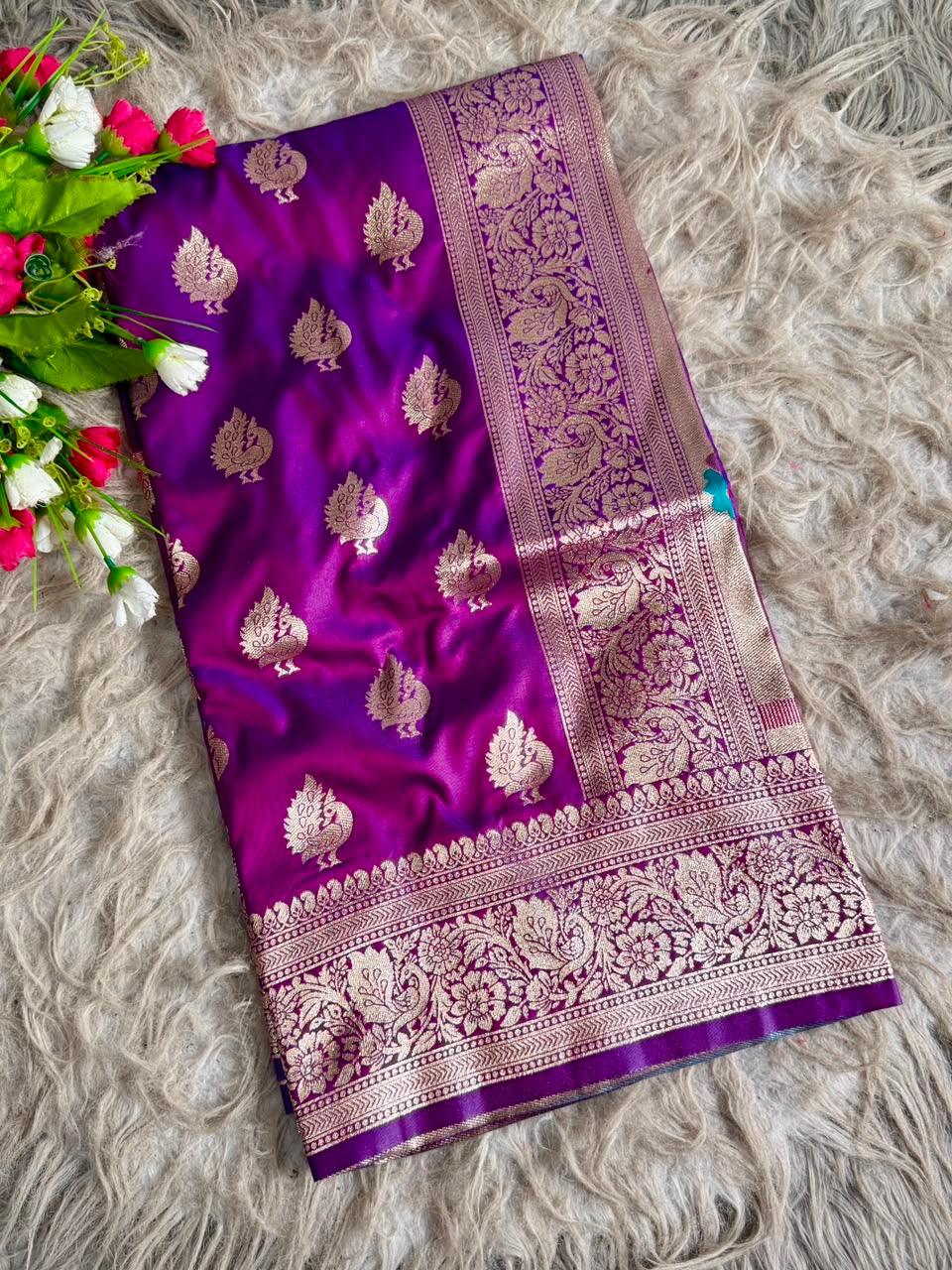 Royal Purple Paithani Saree with Peacock Buttas and Designer Floral Pallu