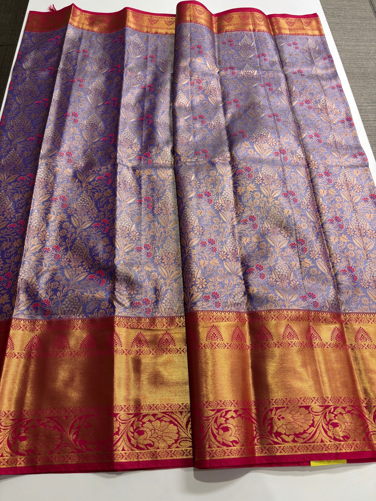 Elegant Lavender Semi Silk Saree with Rani Pink Highlights & Traditional Contrast Detailing