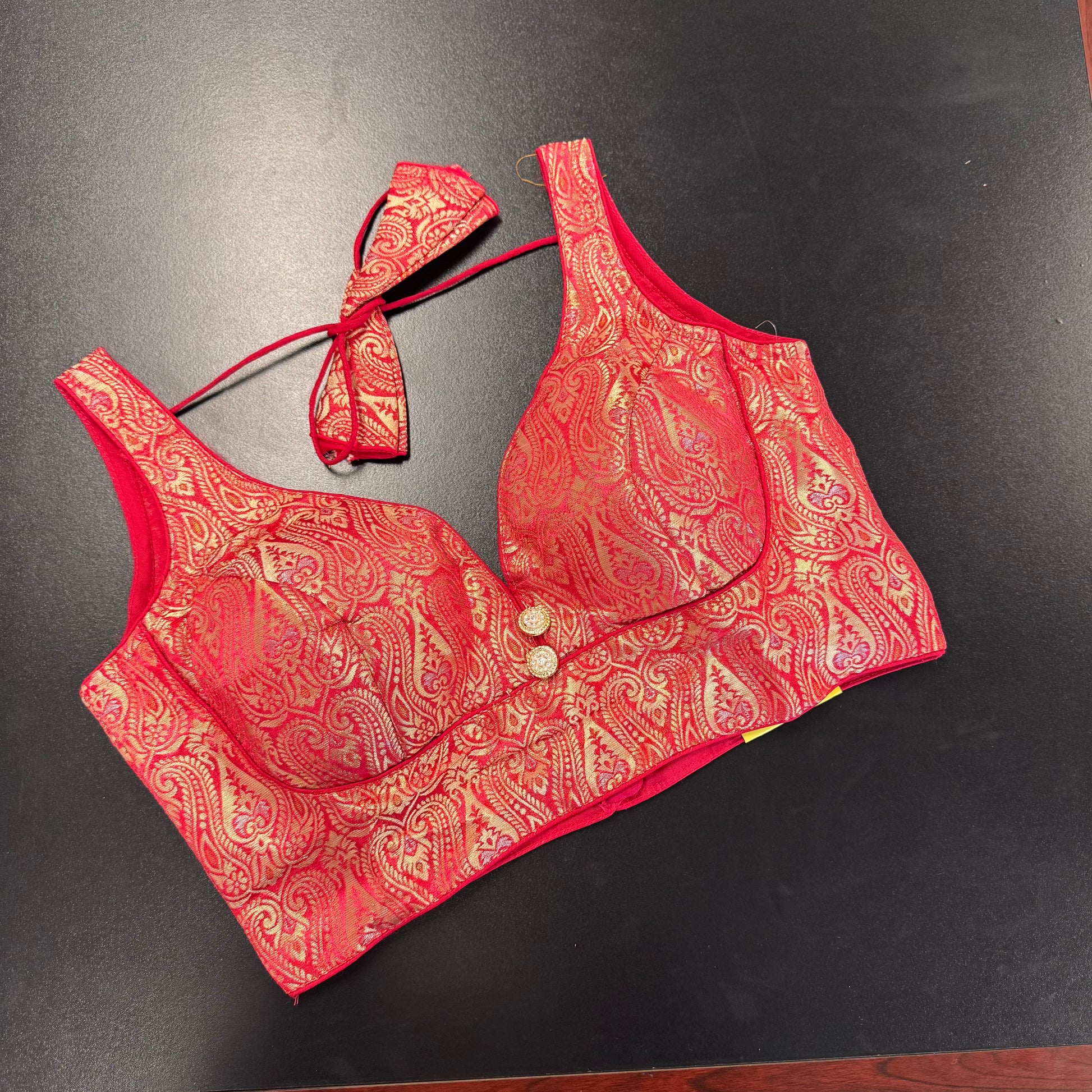 Rani pink and gold brocade designer readymade saree blouse - Shrees Fashion Australia (view 1)