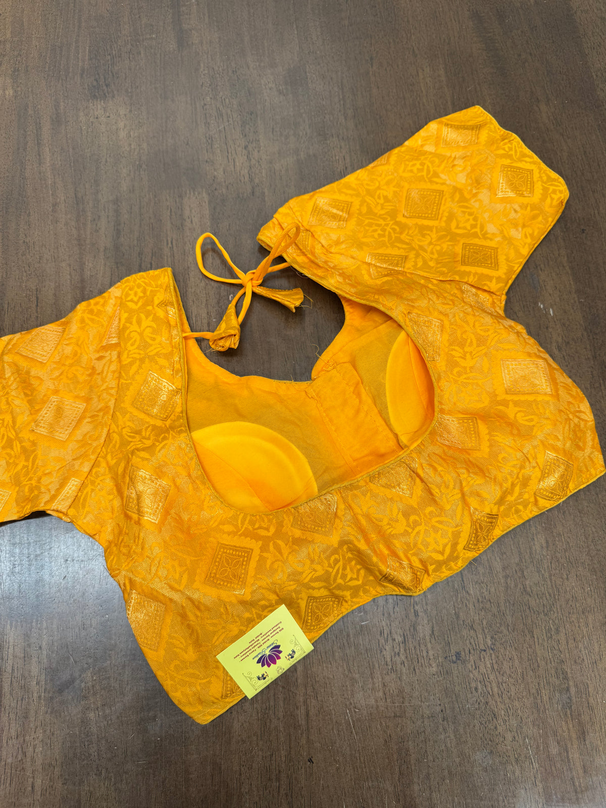 Yellow Brocade Saree Blouse with Detailed Gold Diamond‑Shape Design