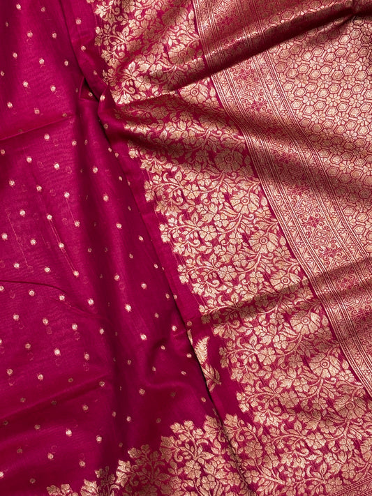 Elegant Pink Tussar Silk Saree with Antique Zari Border & Rich Brocade Pallu | Shrees Fashion