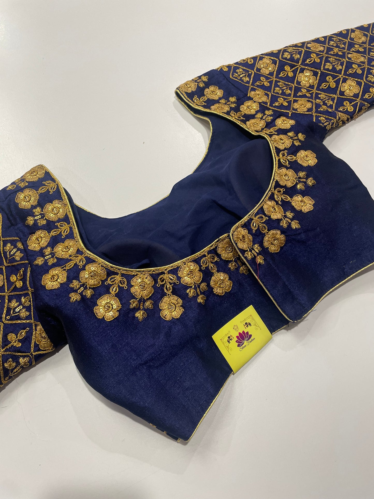 Dark Blue Designer Ready-Made Blouse with Floral Zari Embroidery – Luxe Pairing for Sarees & Lehengas