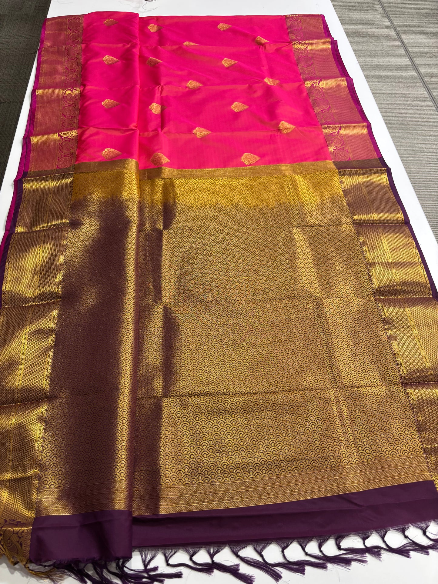 Elegant Pink Kanchipuram Semi Silk Saree with Rich Wine Contrast Border & Pallu | Shrees Fashion