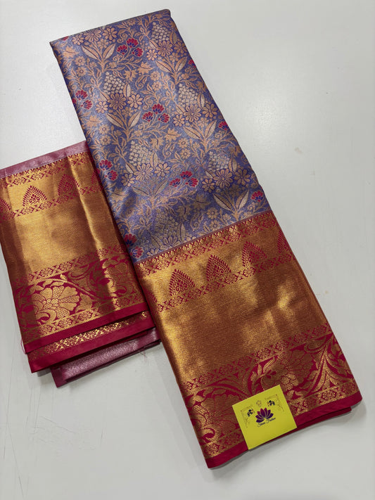 Elegant Lavender Semi Silk Saree with Rani Pink Highlights & Traditional Contrast Detailing