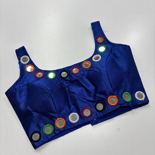 Royal Blue Glam Blouse with Mirror Work & Sleeve Drape