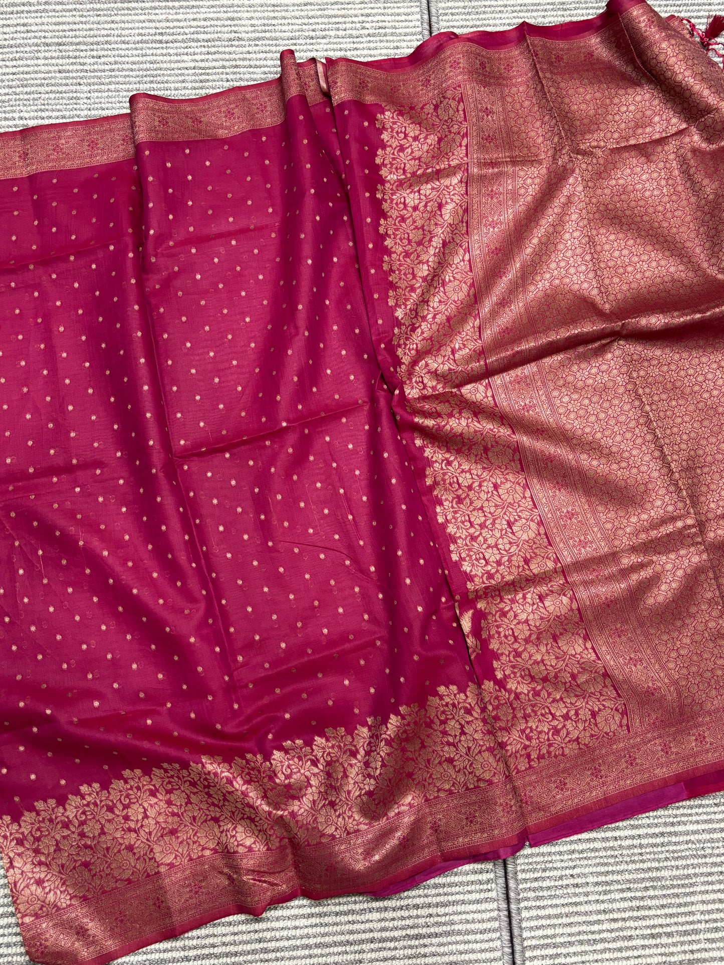 Elegant Pink Tussar Silk Saree with Antique Zari Border & Rich Brocade Pallu | Shrees Fashion