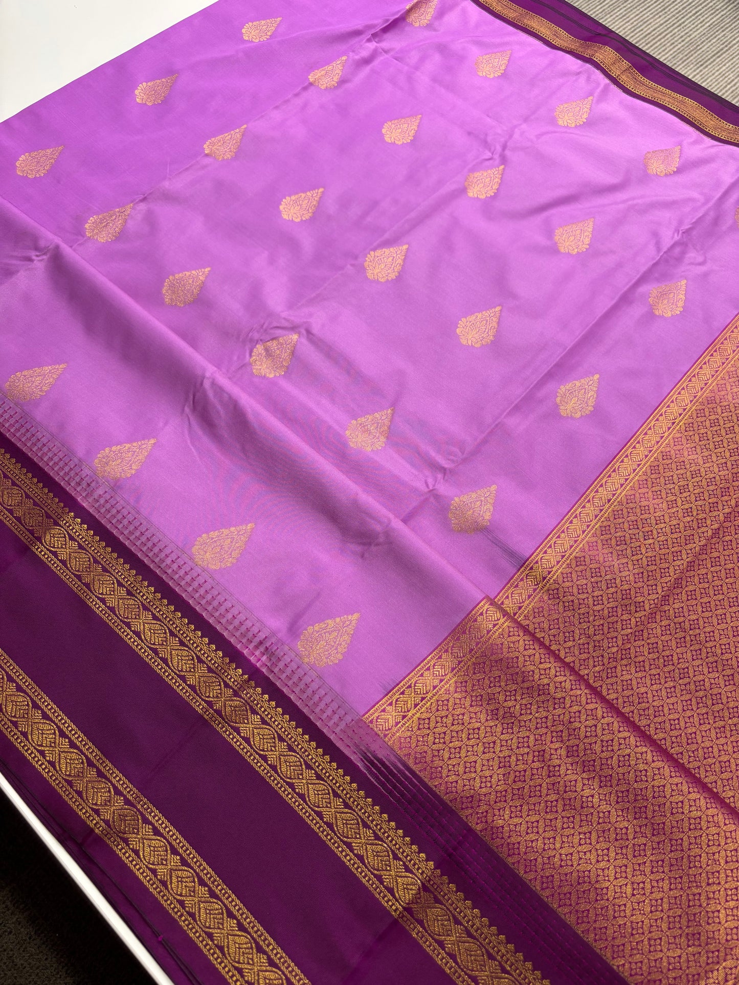 Elegant Light Purple Semi Silk Saree with Dark Purple Contrast Border