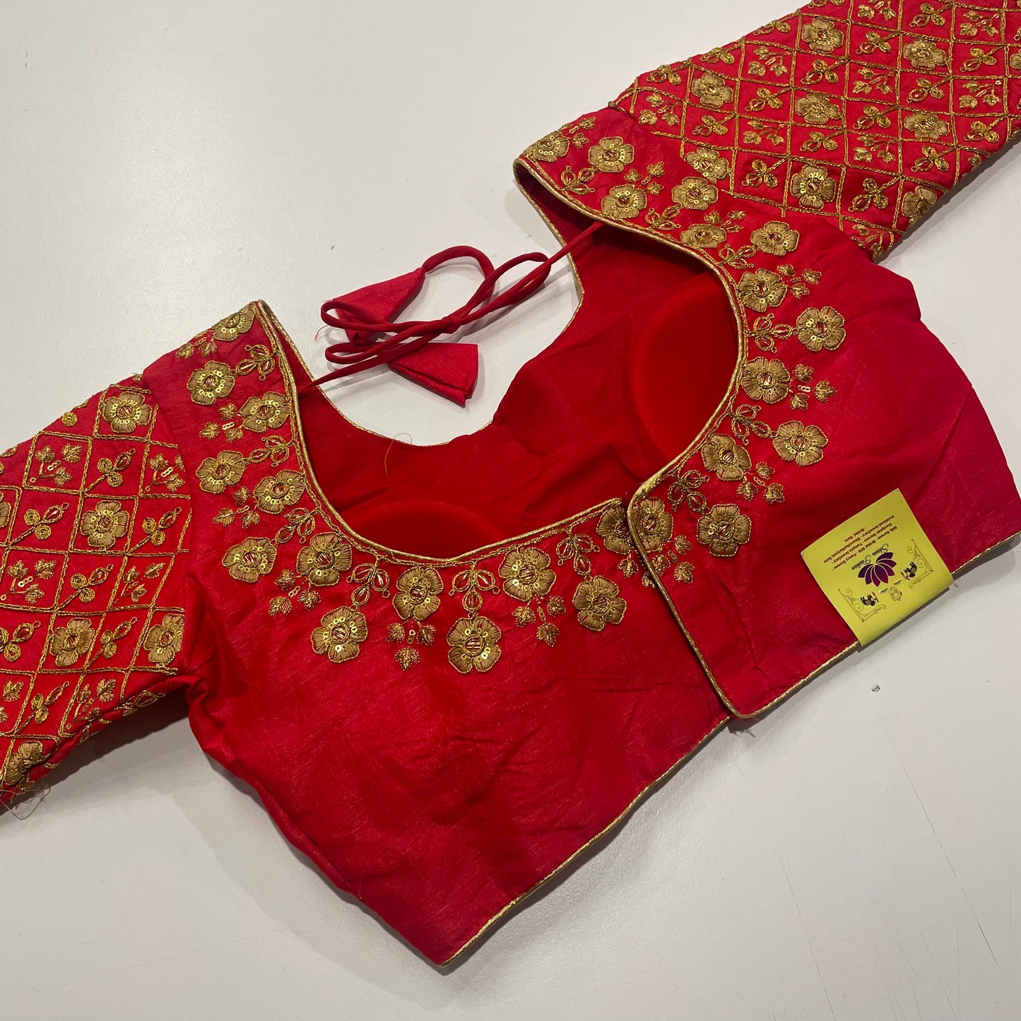 Red Ready-Made Blouse with Regal Gold Embroidery – Elegant Fit for Sarees & Lehengas