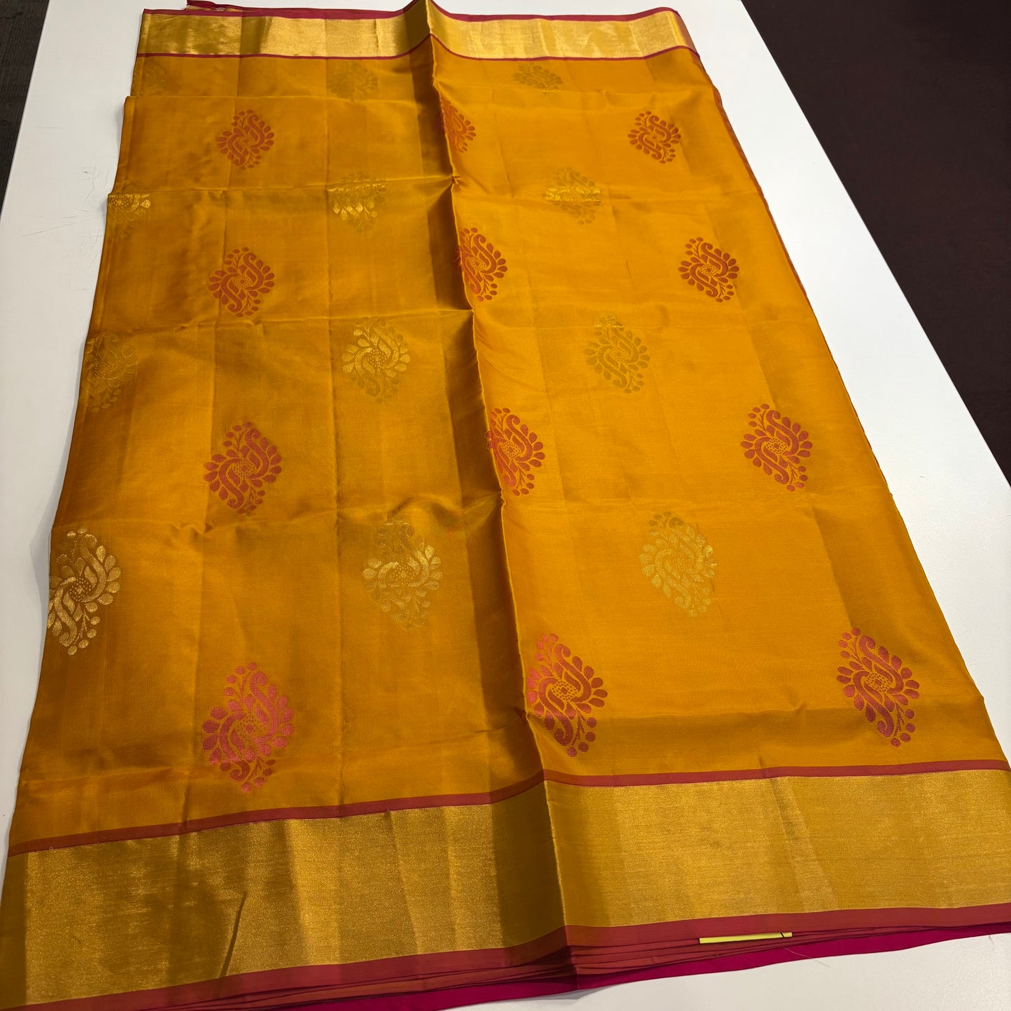 Sunshine & Silk: Yellow Kanchipuram Silk Saree with Rani Pink Pallu