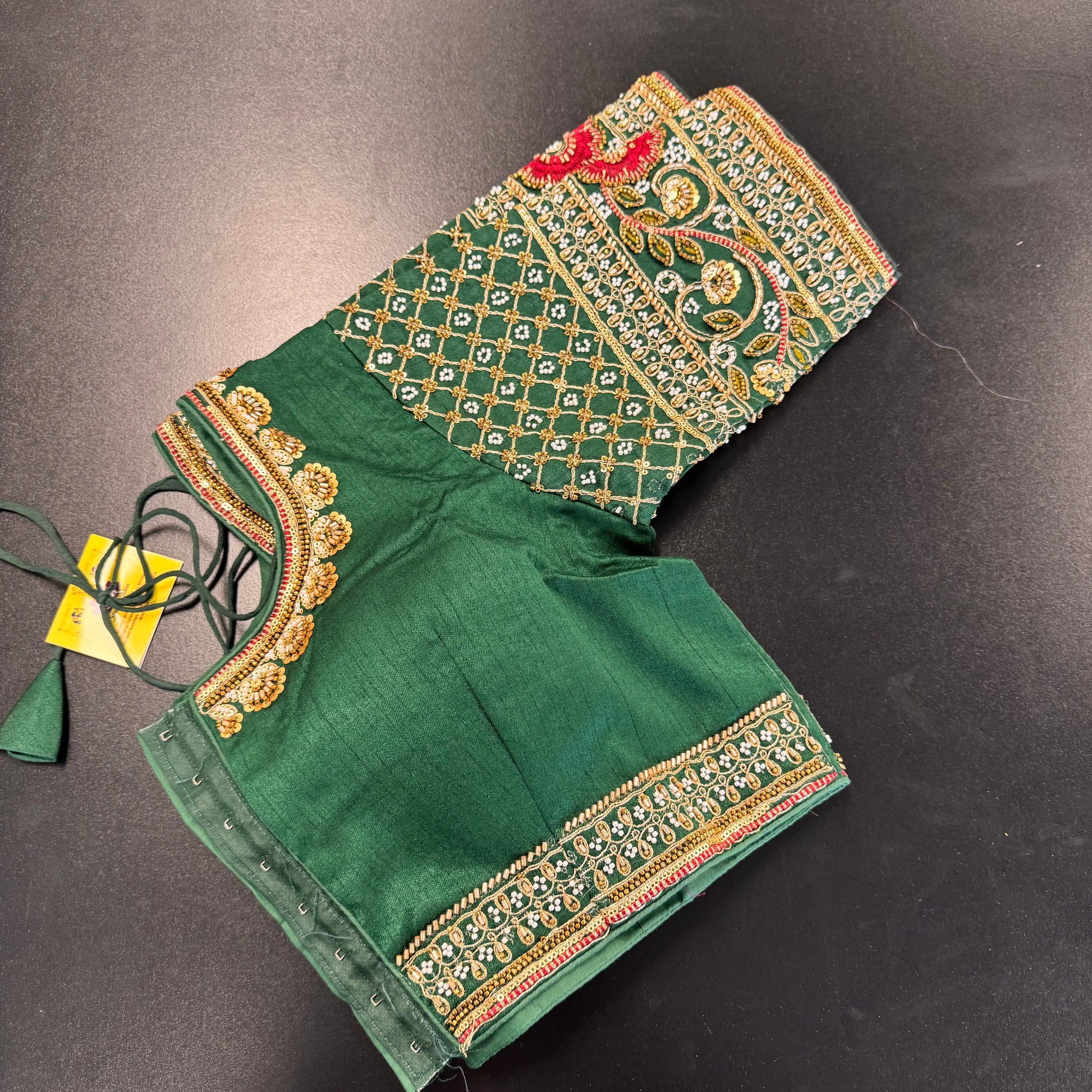 Emerald green heavy embroidered designer readymade saree blouse - Shrees Fashion Australia (view 3)