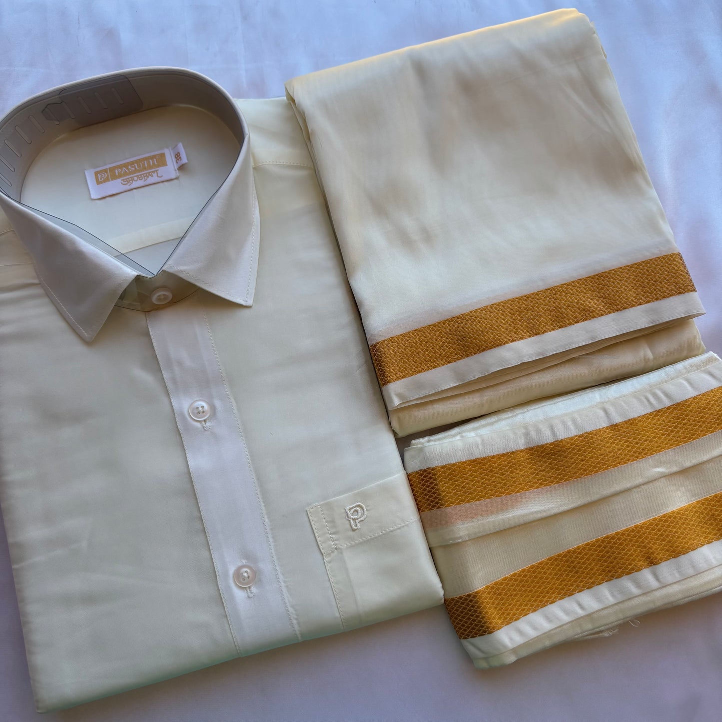 Premium Silk Veshti & Shirt Set with Angavasthiram
