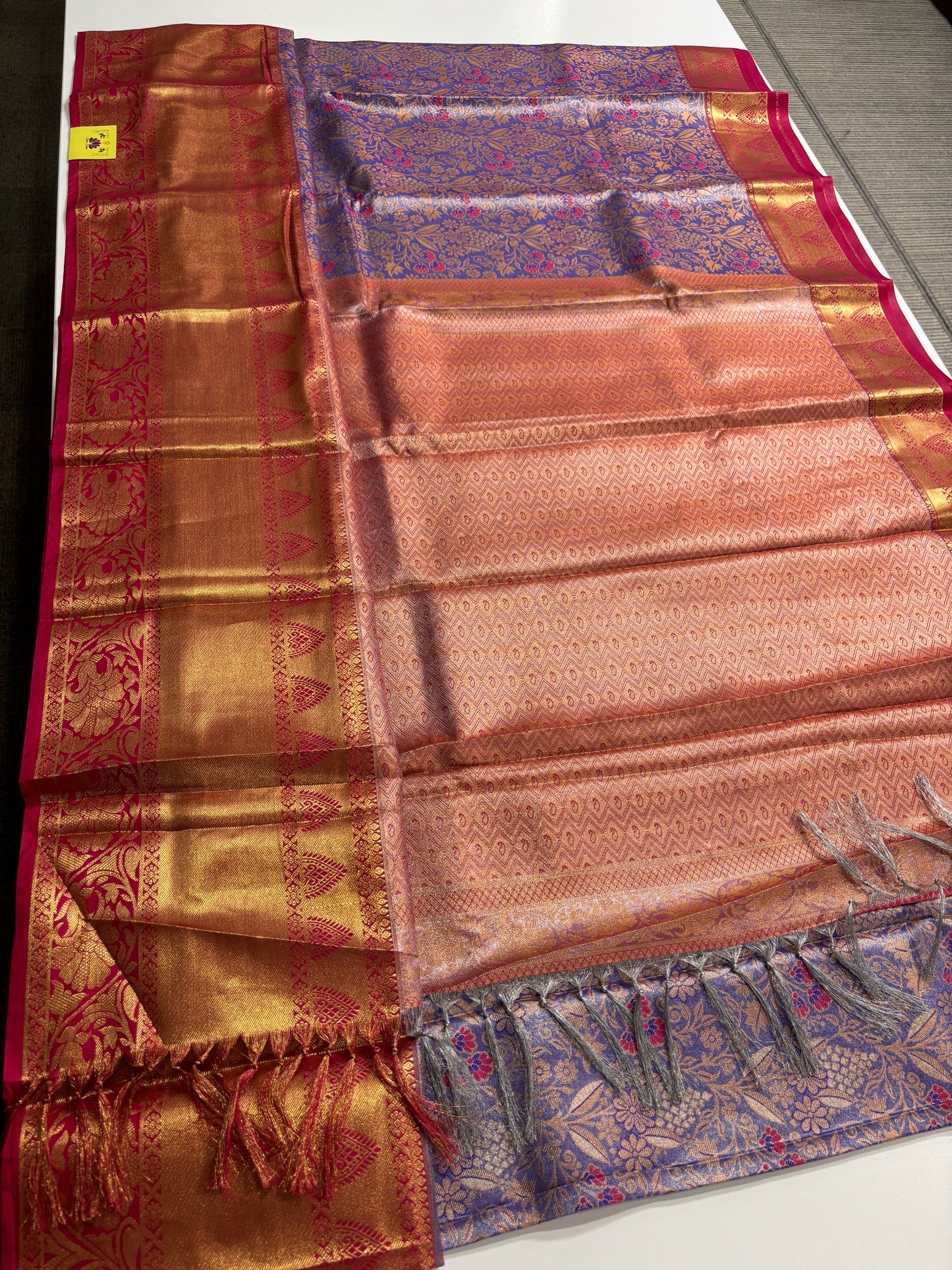Elegant Lavender Semi Silk Saree with Rani Pink Highlights & Traditional Contrast Detailing