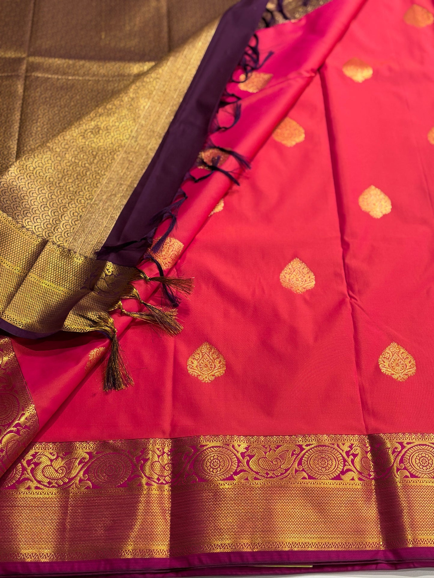Elegant Pink Kanchipuram Semi Silk Saree with Rich Wine Contrast Border & Pallu | Shrees Fashion