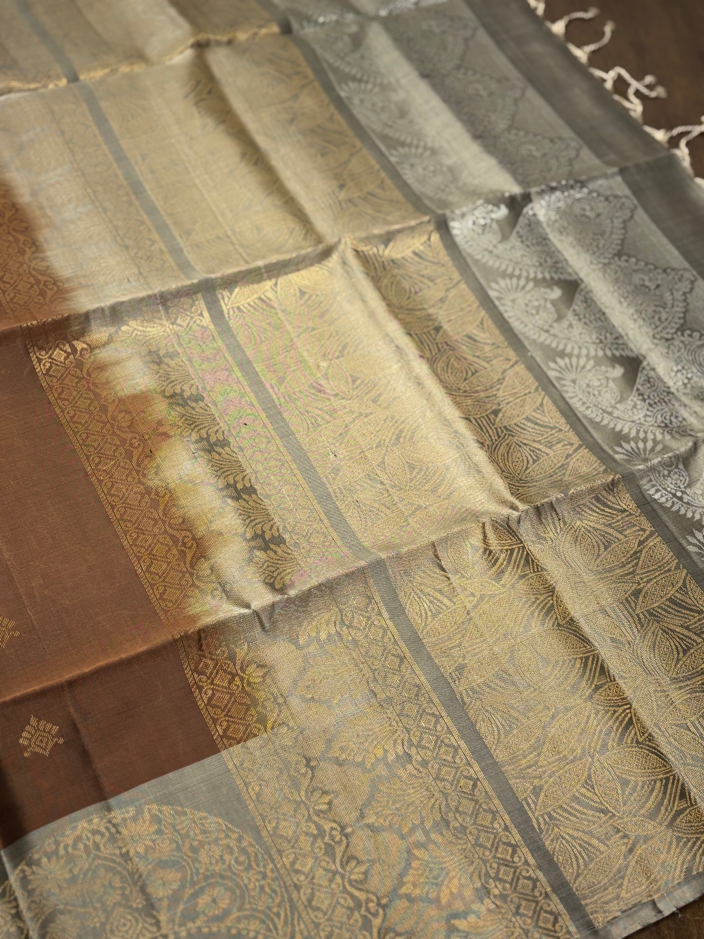 Brown and Grey Kanchipuram Silk Saree