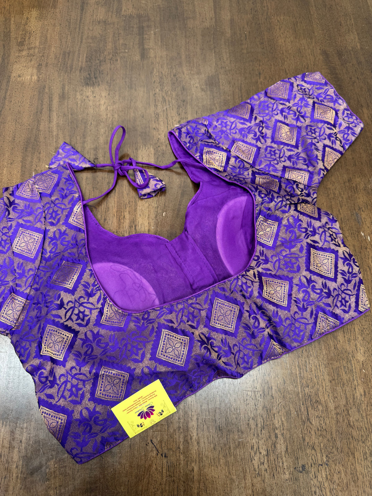 Purple Diamond‑Pattern Brocade Blouse with Premium Gold Weave