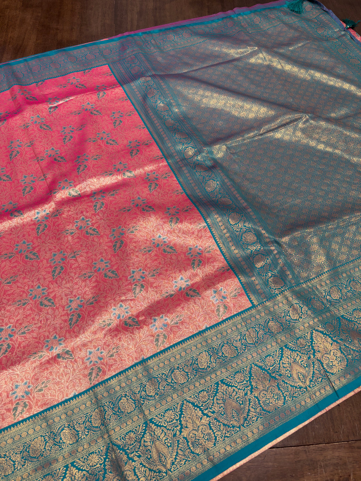Elegant Light Pink Soft Silk Saree with Teal Blue Contrast Pallu