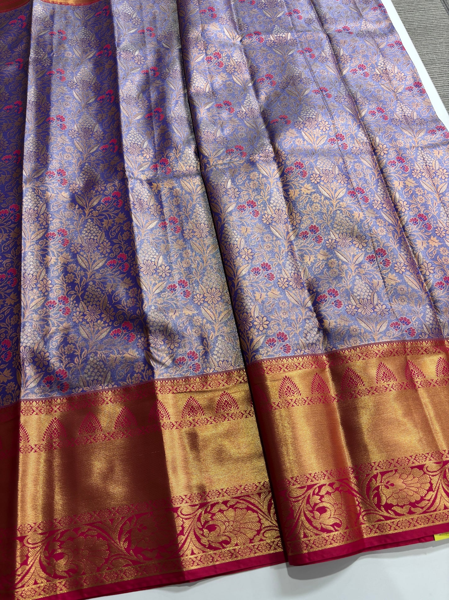 Elegant Lavender Semi Silk Saree with Rani Pink Highlights & Traditional Contrast Detailing