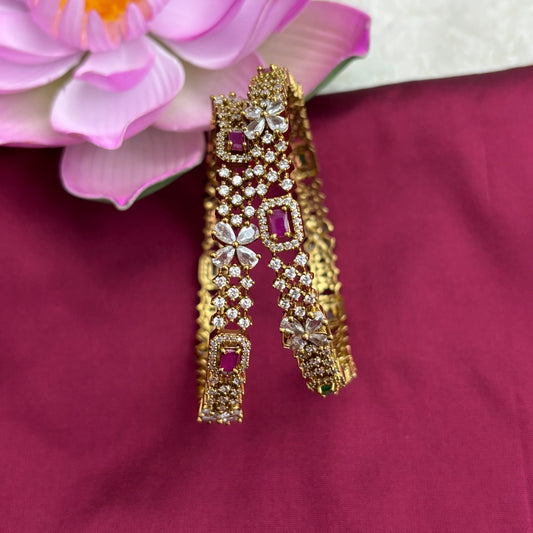 Antique Matte Finish Bangles with Dual-Tone Kemp Stones