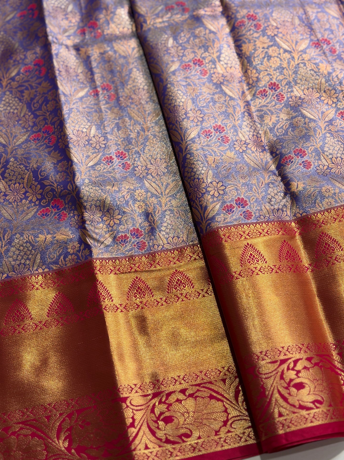 Elegant Lavender Semi Silk Saree with Rani Pink Highlights & Traditional Contrast Detailing
