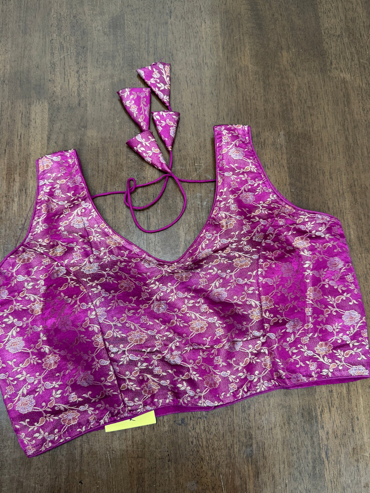 Purple Sleeveless Brocade Saree Blouse with Regal Gold Accents