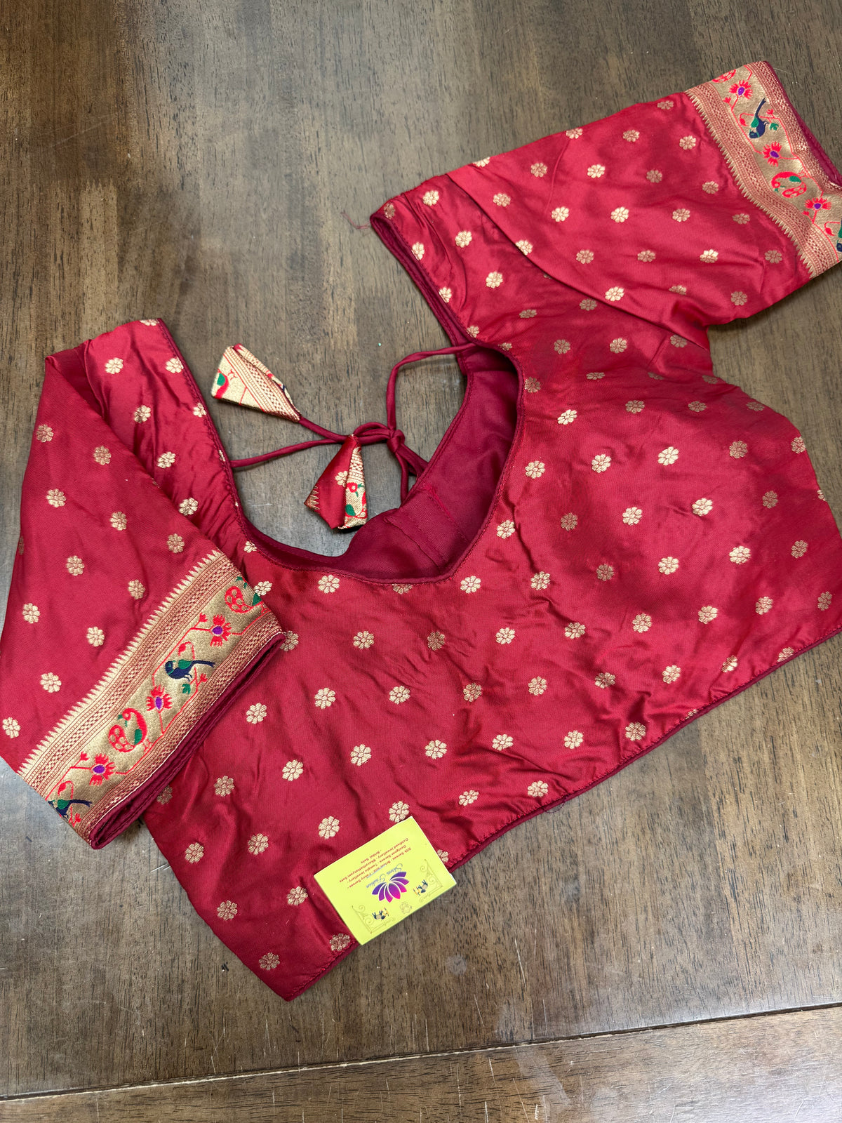Traditional Mehroon Saree Blouse with Paithani Embroidered Sleeves