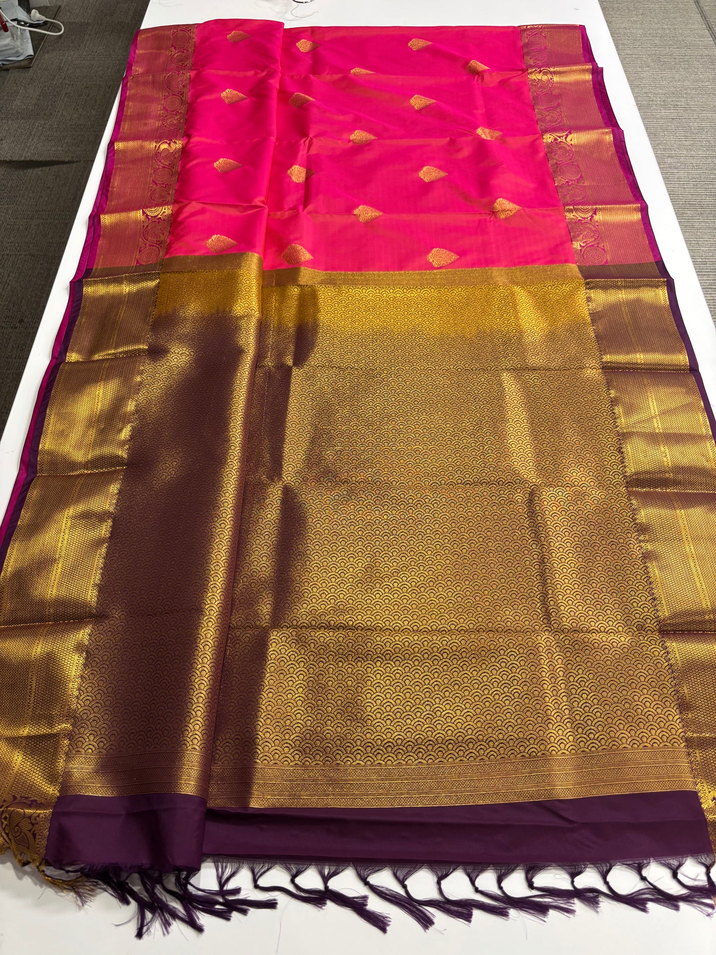 Elegant Pink Kanchipuram Semi Silk Saree with Rich Wine Contrast Border & Pallu | Shrees Fashion