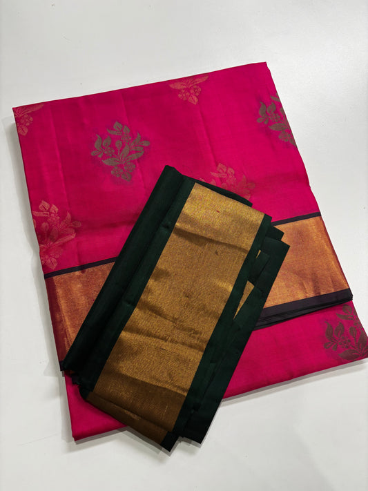 Traditional Kanchipuram Soft Silk Saree – Pink Body with Green Pallu
