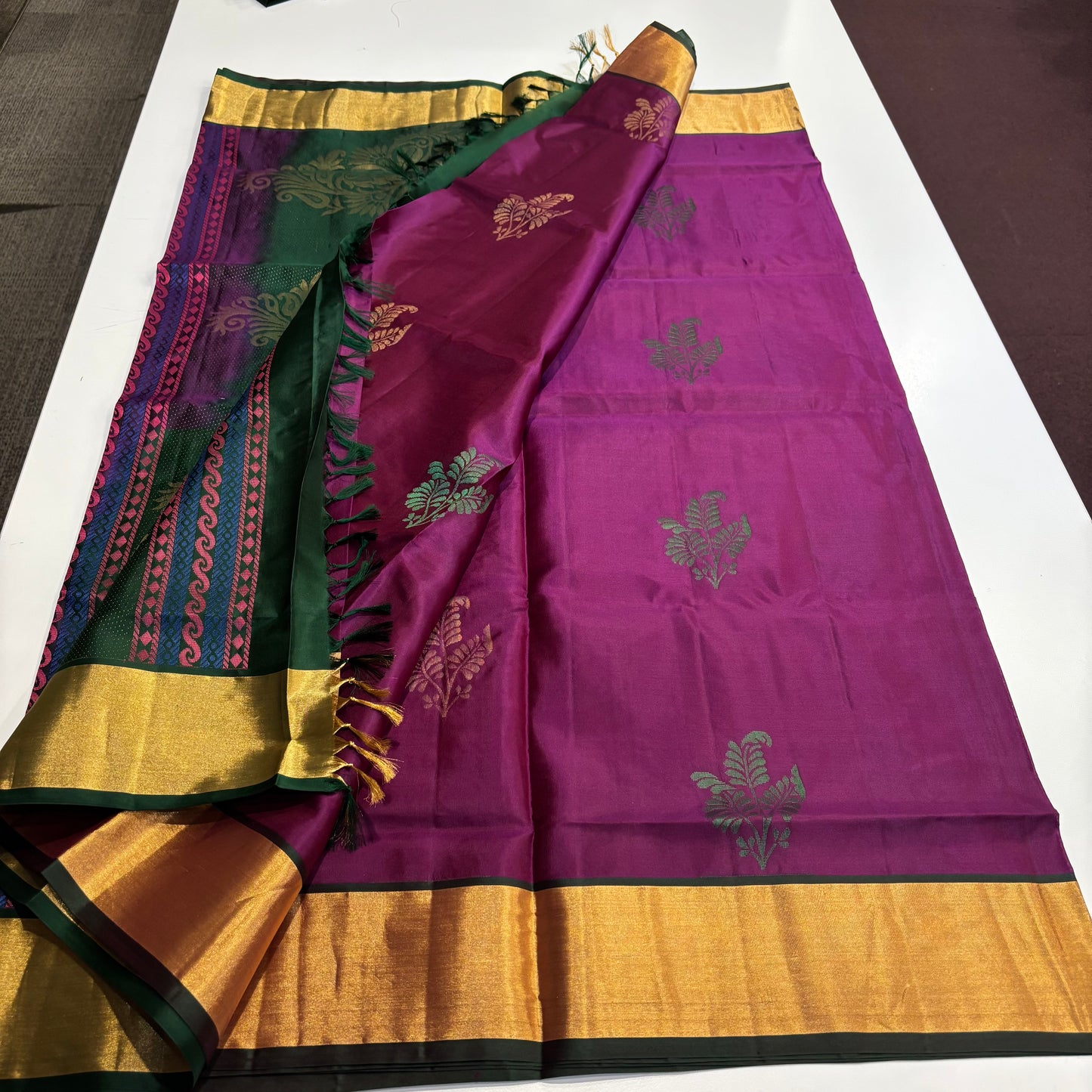 Royal Bloom – Pure Kanchipuram Silk Saree in Purple & Emerald Green