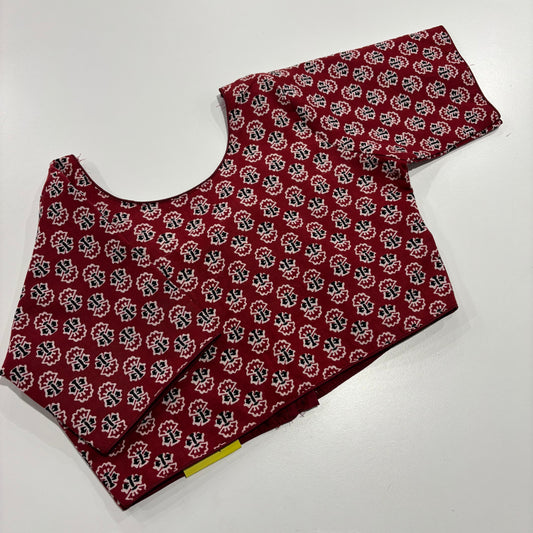 Red Ajrakh Print Cotton Blouse – Handcrafted Heritage for Everyday Elegance