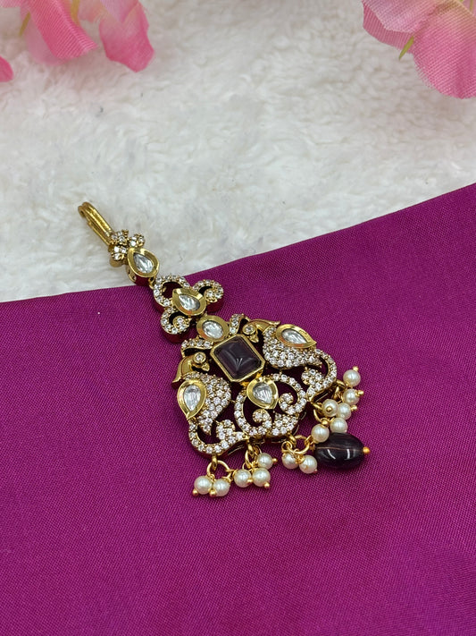Victorian Stone Tikka – Wine‑Purple Stones & Pearl Detailing