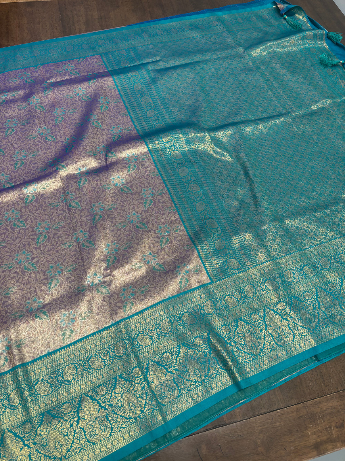 Elegant Lavender Soft Silk Saree with Turquoise Blue Pallu