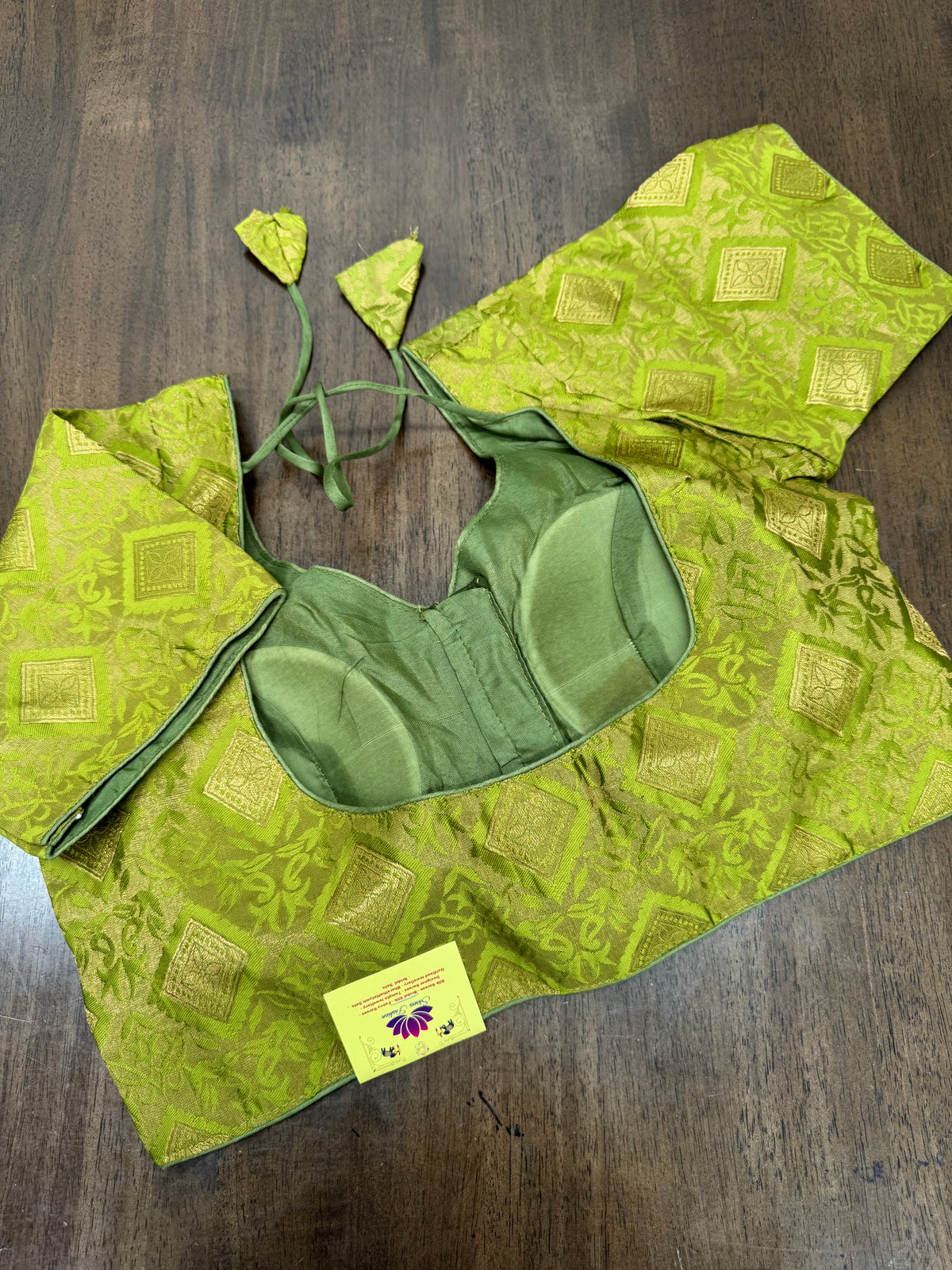 Festive Olive Green Diamond‑Design Brocade Blouse with Gold Accents