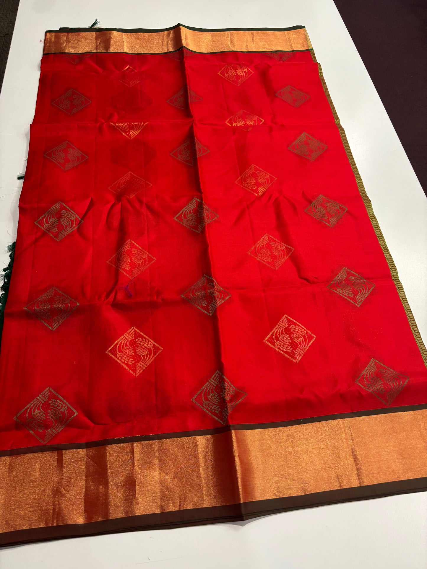 Festive Flame – Pure Kanchipuram Silk Saree in Red & Green