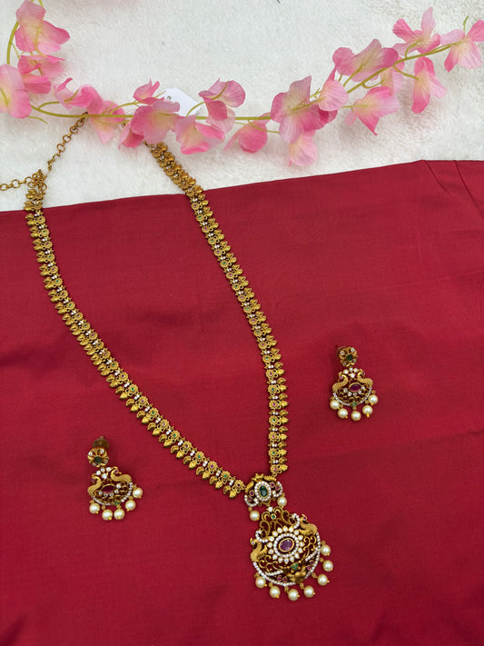 Premium Matte Finish Long Haram Set – Traditional Temple Craftsmanship